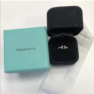 Tiffany & Co 18k white gold double T diamond ring